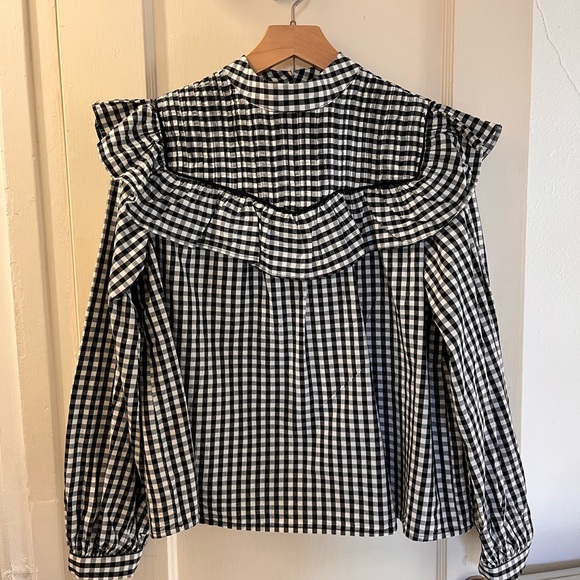 a new day Tops - Gingham Long Sleeve Cotton Blouse